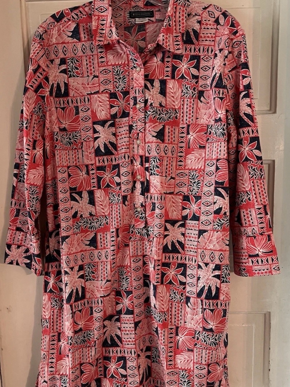 Reyn Spooner red and navy patchwork tropical dress
